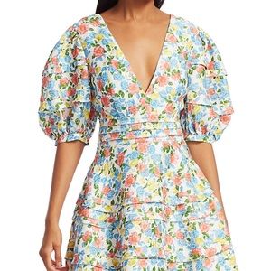 AMUR Avian Floral Puff-Sleeve Fit & Flare Dress Size 6 Excellent Open Back